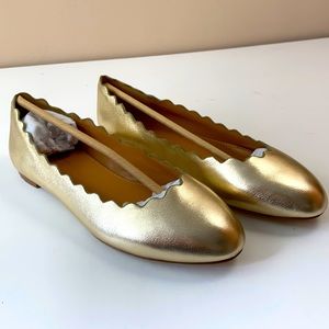 J. Crew Metallic Leather Scalloped Flats - Gold